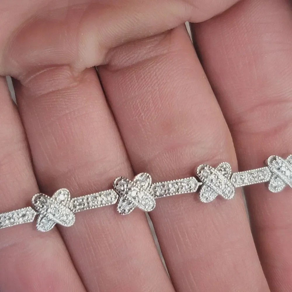 QVC Diamonique Sterling Silver CZ Pave Tennis Bracelet 7.25